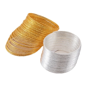 Stackable multi-layer textured metal ring bracelet set in gold and silver finish