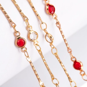 4mm gold-plated copper chain with red and white zircon gemstones for DIY jewelry crafts