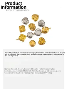 Detail von ABS-Perlen in Herz-, Kreis- und Quadratform in Silber und KC-Gold-Finish