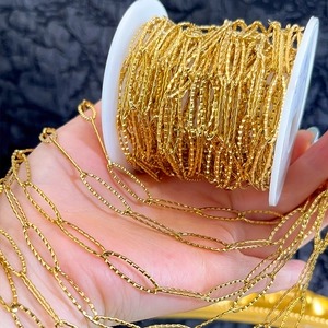 Detail of golden stainless steel rhombic cut chain links for DIY jewelry making