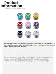 Macro detail of colorful CCB round loose beads with peace symbol design for DIY jewelry