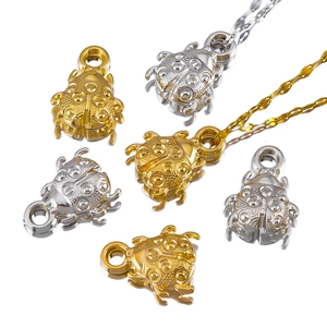 Polished ladybug charm pendants in gold and silver finish for DIY jewelry necklaces