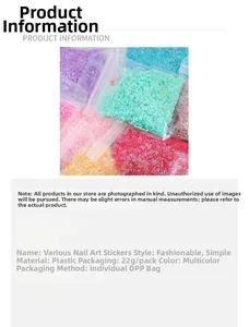 Details von herzförmigen Nagelkunst-Pailletten in bunten Farben mit 22g OPP-Beutel-Verpackung