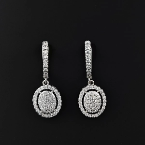 Élégantes Boucles d'Oreilles Pendantes en Zirconium Ovale Cuivre Plaqué Platine Bijoux de Mariage Cadeau Saint Valentin