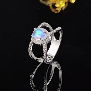 Macro detail of S925 hallmark on a teardrop moonstone ring with rose gold plating