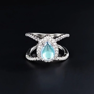 Women Luxury Pear Cut Faux Moonstone Copper Ring X-Shape Crossover Rhinestone Ring Wedding Party Engagement Jewelry Gift