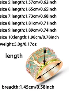Detaillierte Größentabelle für den Retro-Lebensbaum-Ring mit Maßen von Größe 5 bis 10