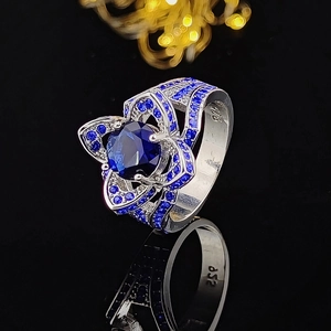 Detailed macro view of 925 sterling silver hallmark on the blue zircon rose ring band