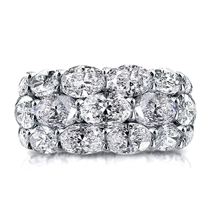 Lussuoso anello eternity a fascia larga con tre file di zirconi ovali scintillanti