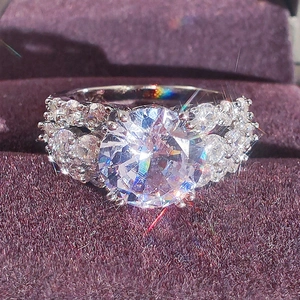 Classic Round Brilliant Cut Zircon Diamond Ring Romantic Micro Pave Copper Ring For Women Valentine's Day Jewelry Gift
