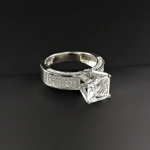 Luxus 925 Versilbert Quadrat Zirkonia Ring Prinzess-Schliff Mikro-Pave Halo Band Verlobung Hochzeit Schmuck Für Damen