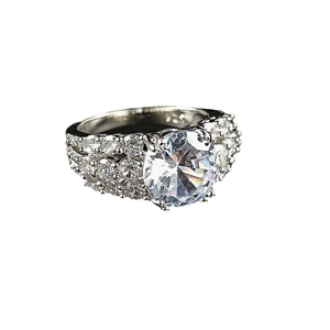 Classic silver S925 sterling silver ring with brilliant round zircon stone in pave setting