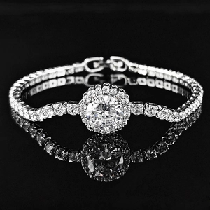 Luxe Koperen Rond Geslepen Zirkonia Tennis Armband Voor Dames Mode Halo Zetting Verzilverde Sieraden Voor Bruiloft Feest Cadeau