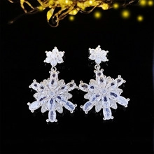 Detailed view of silver snowflake drop earrings with sparkling zircon gemstones