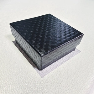 Classic black square jewelry gift box with elegant diamond pattern textured finish