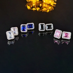 Elegant square stud earrings set with sparkling cubic zirconia in four vibrant colors