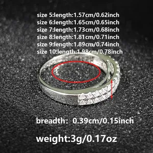 Detailed size chart showing inner diameter and width for stackable silver rings