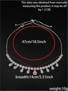 Detailed view of silver teardrop zircon necklace with sliding bolo clasp measurements