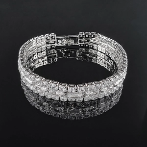 Bracciale tennis hip hop argento a più file con zirconi cubici quadrati e tondi