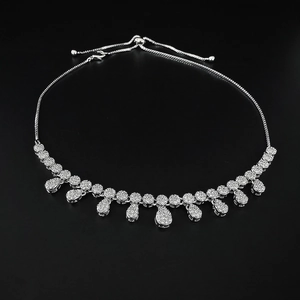 Luxury silver teardrop zircon necklace with adjustable chain for bridal evening wear