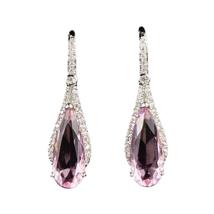 Elegant pear-shaped pink crystal drop earrings with sparkling pavé cubic zirconia