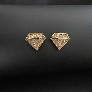 Elegante rautenförmige Ohrstecker in Gold mit weißen Zirkonia-Steinen besetzt