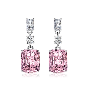 Elegante S925 Silber-Ohrhänger mit strahlendem rosa Edelstein und Zirkonia-Kristallen