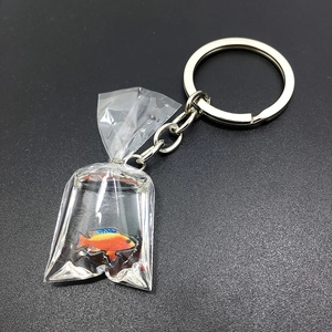 Creative fish in water bag keychain with orange goldfish pendant for backpacks