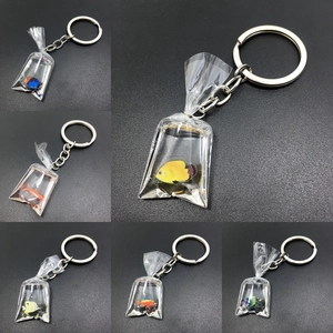 Creative Water Bag Fish Pendant Keychain Novelty Tropical Goldfish Bag Charm Decoration Resin Key Ring For Women Men Gift