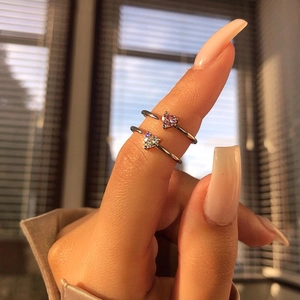 Bagues en argent avec zircon coeur rose et anneau réglable pour fiançailles de femmes
