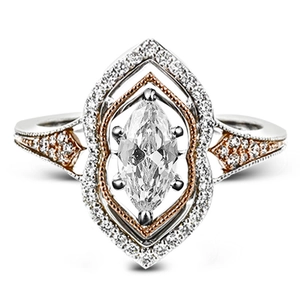 Retro marquise-cut zircon ring featuring a rose gold halo and silver-white band