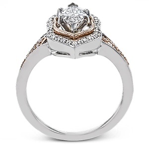 Exquisite marquise-cut zircon ring in two-tone silver and rose gold finish for women