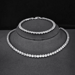 Set collana e bracciale tennis con pietre di zircone cubico tondo brillante