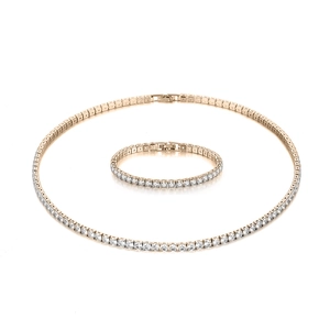 Set collana e bracciale tennis in oro rosa con pietre di zircone cubico taglio tondo