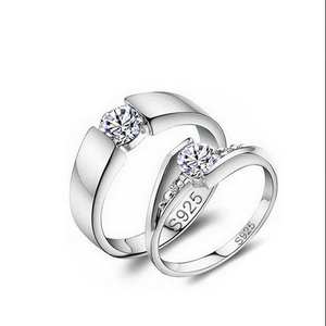 Bagues de couple classiques en argent sterling S925 plaqué platine avec oxydes de zirconium