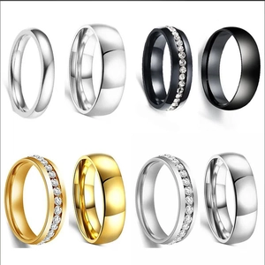 Bague Géométrique en Cuivre avec Strass à la Mode pour Femmes Hommes Couple Bijoux de Mariage Fête Plqué Or Argent Noir