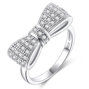 Elegant S925 sterling silver bow ring featuring sparkling pavé cubic zirconia accents