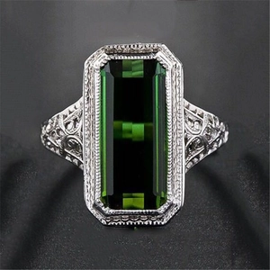 Anello Vintage in Rame Con Zirconia Cubica Verde Taglio Smeraldo Donna Filigrana Traforata Galvanico Lusso Fidanzamento Gioielli