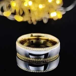 Mode Tweekleurige Koperen Band Ring Voor Mannen Vrouwen Gekartelde Rand Gepolijst Geometrische Vingerring Sieraden