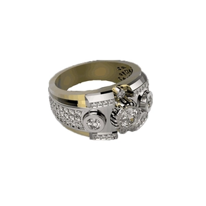 Anello da uomo stile industriale con zirconi incastonati in argento e oro bicolore
