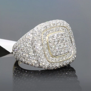 Bague en Cuivre avec Strass Pavé Hip Hop Iced Out pour Hommes Luxueuse Bague Chevalière Carrée Géométrique Plaqué Or Bijoux de Mode Cadeau