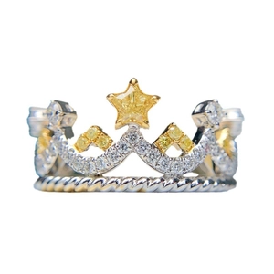 Sternenkrone-Ring mit gelbem synthetischem Diamanten und gedrehtem Silberband