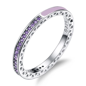 Elegante anello in argento sterling S925 con zirconi viola e smalto lavanda fine