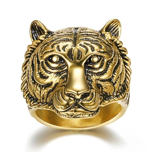 Vintage Tiger Head Ring Men Women Gold Silver Plated Copper Cool Animal Punk Biker Jewelry Carved Finger Ring Gift