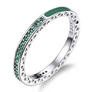 Elegante anello in argento sterling S925 con pietre verdi e smalto smeraldo