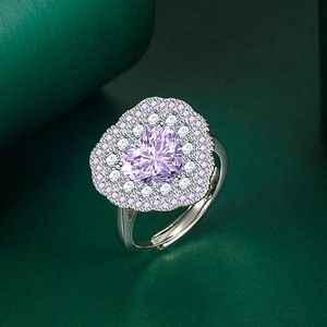 Luxus Herzförmiger Ring Für Damen Kupfer Strass Lila Rosa Edelstein Verstellbar Elegant Modeschmuck Geschenk