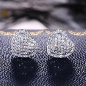 Fashion heart stud earrings with pavé micro-set cubic zirconia on a luxury jewelry box