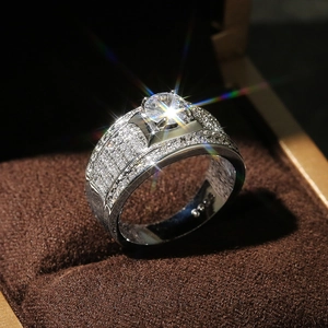Anello da uomo di lusso in argento S925 con pavé di diamanti stile business