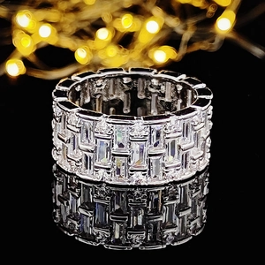 Exquisite silver eternity ring featuring multi-layer zircon stones with step-cut crystals