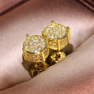 Runde Zirkonia Ohrstecker Mit 925 Sterlingsilber Stift Gold Silber Galvanisiert Pavé Voll Besetzt Bling Schmuck Für Damen Herren
